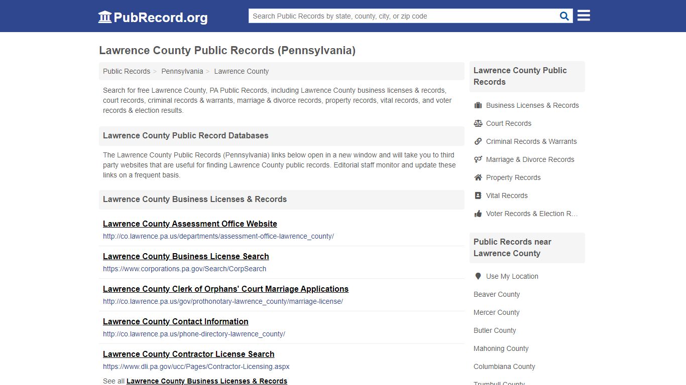 Free Lawrence County Public Records (Pennsylvania Public ...